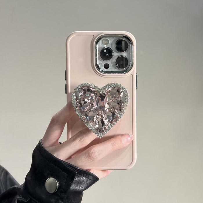 i Phone 16 15 14 13 ケース i Phoneケース キラキラ1 ハート ぷっくり リング ホルダー付き ラインストーン ピンク おしゃれ iphone 携帯 カバー i P スマホi